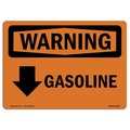 Signmission Safety Sign, OSHA WARNING, 12" Height, Gasoline [Down Arrow], Landscape OS-WS-D-1218-L-12158